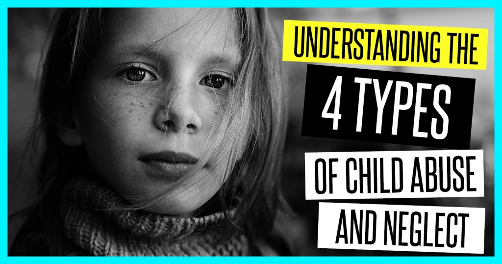 a photo of girl with a neutral face looking at camera. Text reads: Understanding the 4 Types of Child Abuse and Neglect